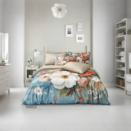 Lenjerii uni - lenjerie-pat-dublu-finet-floral-albastru-principala lenjerie-finet-4-piese-floral-albastru-detaliu  set-lenjerie-pat-dublu-finet-flori-imprimare