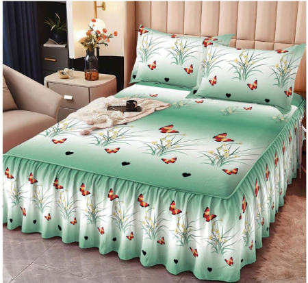 Lenjerii uni - lenjerie pat 3 piese verde menta fluturi  lenjerie finet verde menta cu fluturi  set lenjerie 3 piese fluturi si flori  lenjerie finet premium verde fluturi  lenjerie pat menta cu imprimeu fluturi