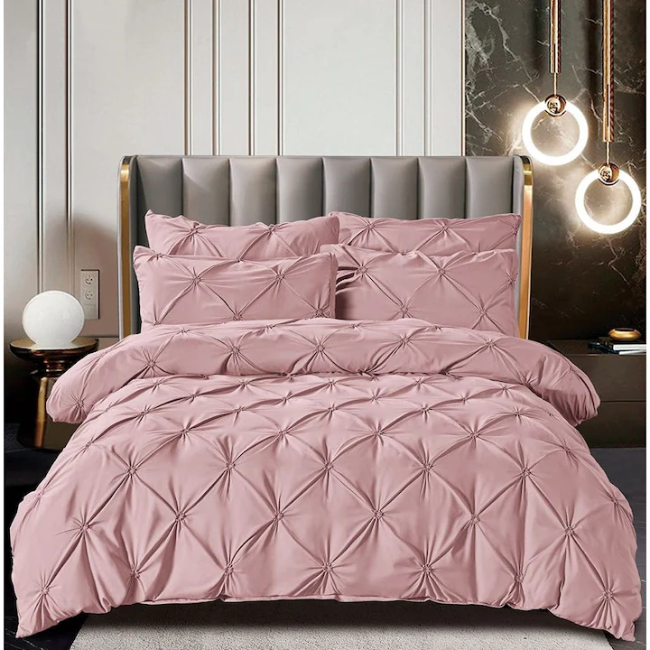 Lenjerii uni - lenjerie pat jojo home roz pudra  set lenjerie jojo home 6 piese  lenjerie premium finet roz elegant  lenjerie de pat moderna jojo home