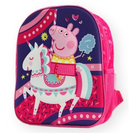 Lichidare stoc copii - Ghiozdan 3D Peppa Pig Si Unicornul, 32 cm pentru gradinita sau cresa