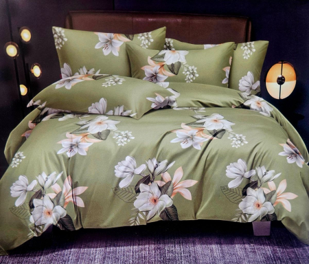 Lenjerii uni - lenjerie pat flori albe  set lenjerie verde masliniu floral  lenjerie finet flori mari  lenjerie pat eleganta 6 piese  lenjerie flori albe finet premium