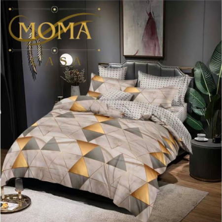 Lenjerii uni - lenjerie pat finet premium geometric auriu gri moma casa