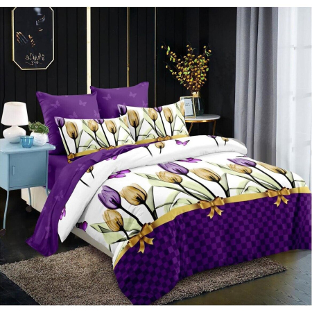 Lenjerii uni - Lenjerie de pat cu elastic Pucioasa Model Lalele Bumbac Finet, 2 Persoane