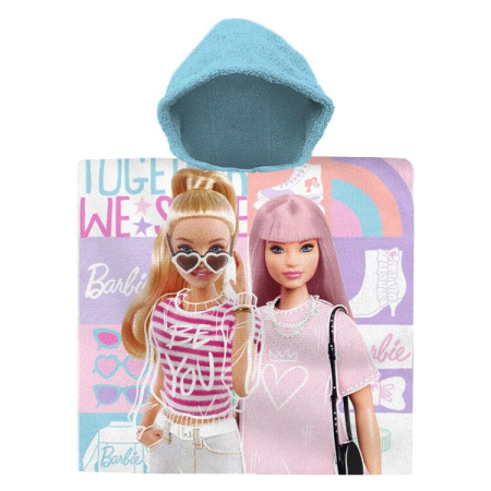 Lichidare stoc copii - Prosop de plaja tip poncho din bumbac, 60 x 120 cm cu imprimeu Barbie