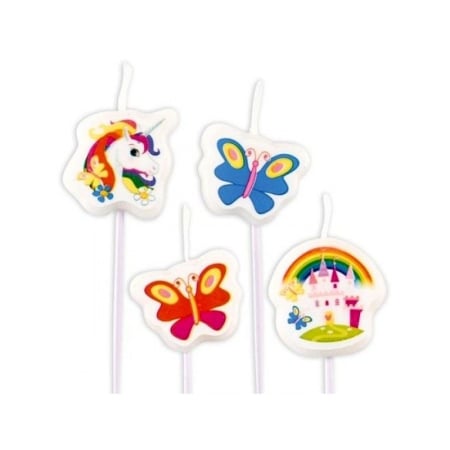 Lichidare stoc copii - Set de 4 lumanari pentru tort cu unicorn