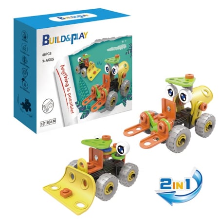 Lichidare stoc copii - Set de constructie 2 in 1 buldozer si stivuitor, 46 piese