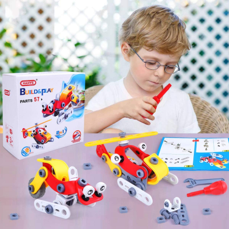 Lichidare stoc copii - Set de constructie 2 in 1 Elicopter / Snowmobil, 57 piese