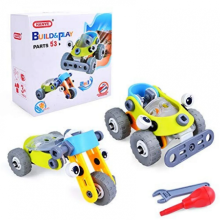 Lichidare stoc copii - Set de constructie 2 in 1 Masina / tricicleta, 53 piese