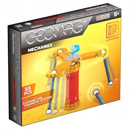 Lichidare stoc copii - Set de constructie magnetic Geomag, Mechanics 33 piese