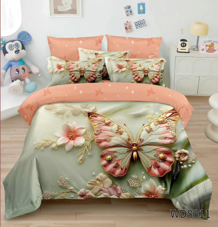 Lenjerii cu imprimeu 5D - lenjerie pat finet 5d fluture auriu model wd8011