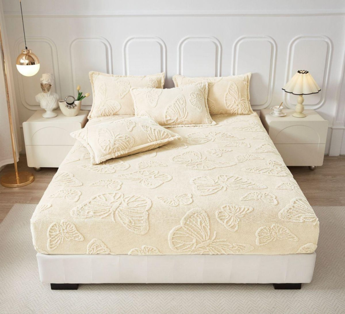husa de pat cocolino crem cu fluturi reliefati cu elastic [1]