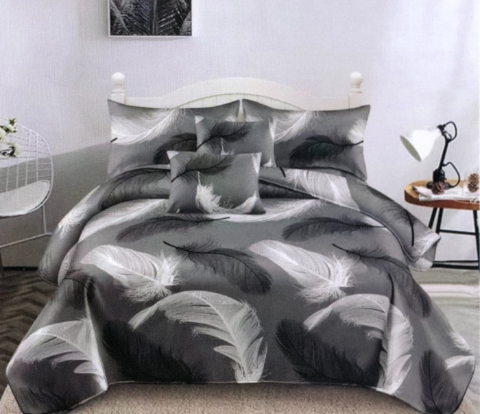 Lenjerie de pat gri cu pene – Bumbac Finet, 2 Persoane [1]