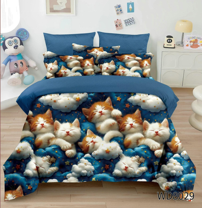 lenjerie pat finet 3d pisicute model albastru [1]