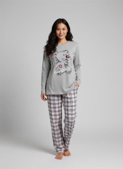 Pijamă damă gri Bear Love – Set 2 piese, bumbac soft [1]
