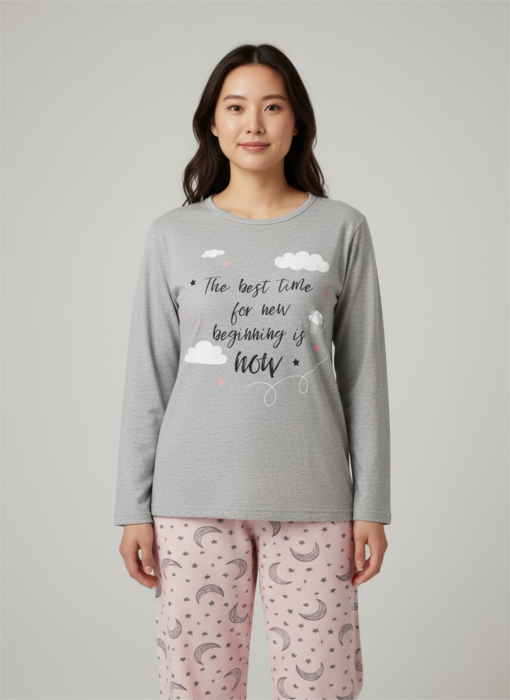 Pijamă damă gri Now Begin – Set 2 piese, bumbac soft [1]
