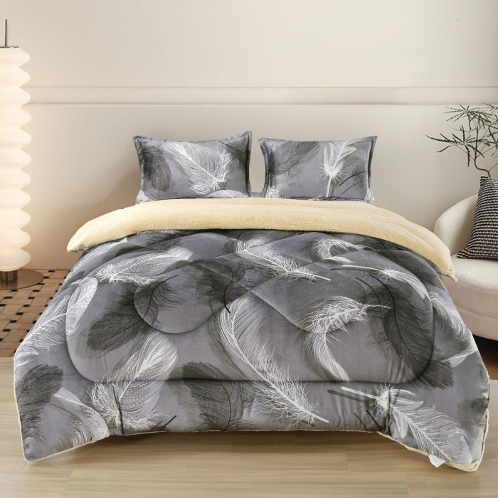 Pilota Cocolino Gri cu Blăniță 200x230 – Model Pene – Ultra Pufoasă [1]