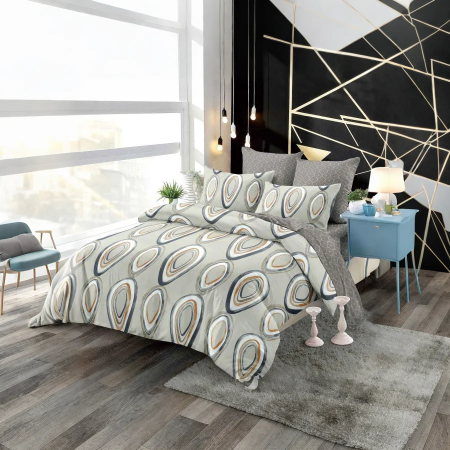 Lenjerii uni - lenjerie pat dublu finet cu elastic model oval elegant 6 piese