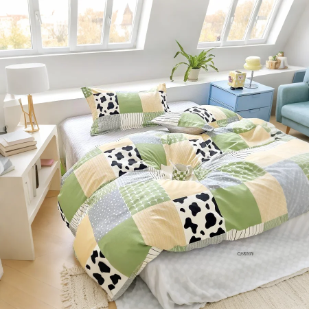 Lenjerii uni - Lenjpat bumbac Percal  vedere principală  Cearceaf elastic bumbac detaliu  Set lenjerie 4 piese  fețe de pernă și husă pilotă