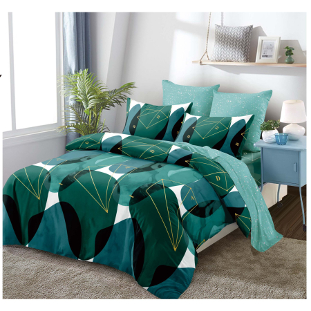 Lenjerii de pat - Lenjerie de pat dublă verde smarald, design geometric modern