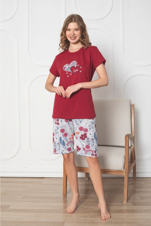 Pijamale - pijama-dama-baki-5000 pijama-dama-vara-scurta pijama-dama-bumbac-rosu pijama-dama-florala