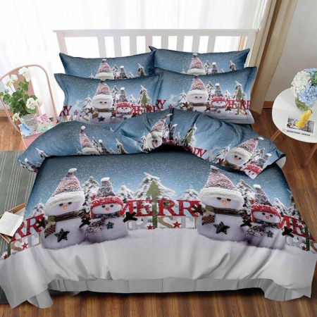 Lenjerii de Craciun - lenjerie craciun om de zapada  set lenjerie craciun 6 piese finet  lenjerie finet om zapada iarna  lenjerie pat tematica sarbatori  lenjerie pat peisaj iarna