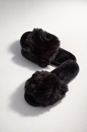 Papuci - papuci casa dama negri pufosi papuci dama cu blana negri papuci casa dama confortabili negri papuci dama interior pufosi negri
