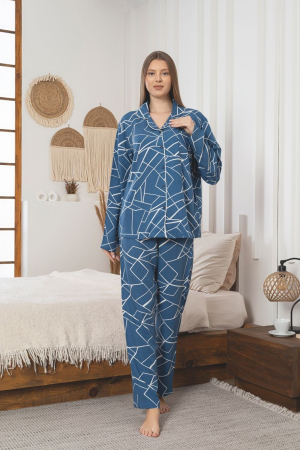 Pijamale - pijama-dama-lunga-albastra pijama-dama-cu-nasturi pijama-dama-eleganta pijama-dama-model-geometric