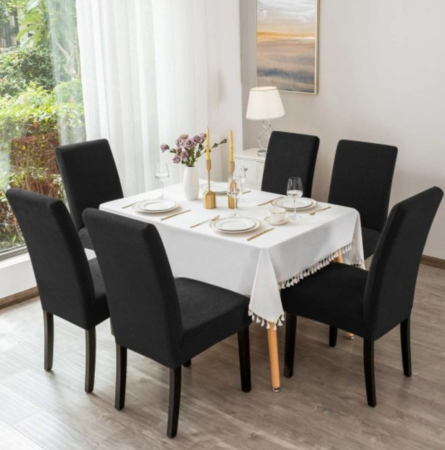 Huse Scaune - huse-scaune-negre huse-scaune-dining-negru huse-scaune-elastice-negru huse-scaune-set-6-negru  ALT TEXT  Huse elastice pentru scaune dining culoare negru set 6 bucăți.