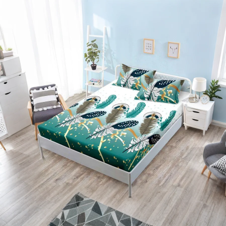 Huse de pat - Cearsaf cu elastic FINET model D021 – vedere completă pe pat  Set 3 piese FINET cearșaf și fețe de pernă