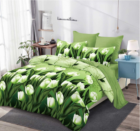 Lenjerii de pat - lenjerie-pat-lalele-verzi lenjerie-pat-floral-verde lenjerie-pat-6-piese-elastic lenjerie-pat-modern-flori