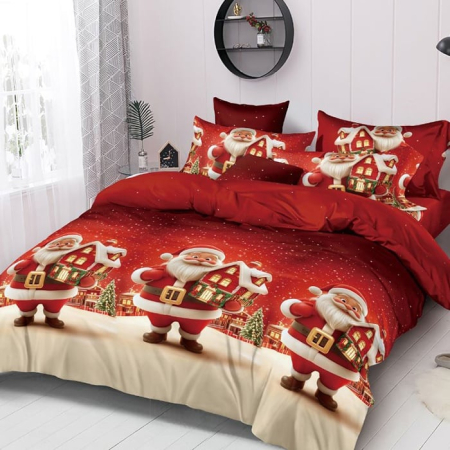 Lenjerii de Craciun - lenjerie craciun mos craciun rosu  lenjerie pat craciun 6 piese finet  lenjerie sarbatori mos craciun  lenjerie rosie craciun