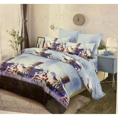 Lenjerii de Craciun - lenjerie craciun om zapada  lenjerie finet albastra om de zapada  lenjerie sarbatori 6 piese  set lenjerie iarna om zapada  lenjerie pat craciun finet