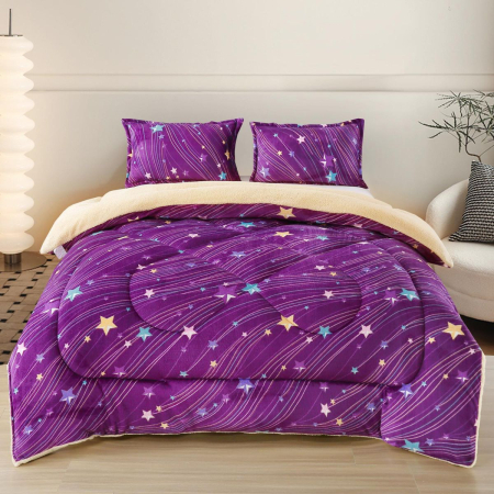 Pilote - Pilota Cocolino Mov 3 Piese – Model Steluțe, Moale & Călduroasă 200x230 cm