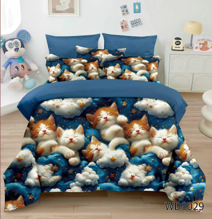 Lenjerii de pat - lenjerie pat finet 3d pisicute model albastru