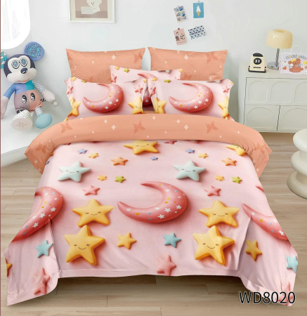 Lenjerii de pat - lenjerie pat finet 5d roz luni stelute model wd8020