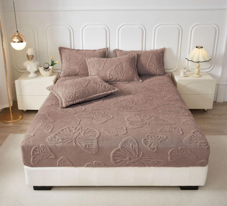 Lenjerii de pat - husa de pat cocolino maro cappuccino cu fluturi reliefati cu elastic