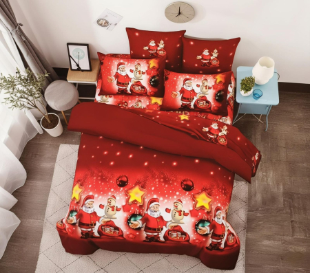 Lenjerii de Craciun - lenjerie craciun rosie mos craciun om zapada  lenjerie craciun finet premium 6 piese  set lenjerie sarbatori rosu cu mos craciun  lenjerie pat model craciun rosu