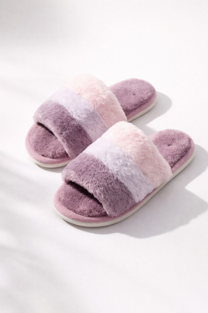 Papuci - Papuci de casă damă AmaraHome mov roz lila material pufos