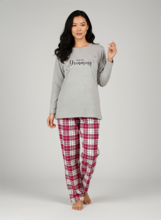 Pijamale - Pijamă damă gri Never Stop Dreaming – Set 2 piese, bumbac soft