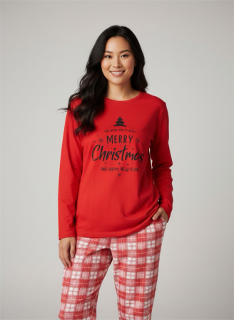 Pijamale - Pijamă damă roșie Merry Christmas Y’all – Set 2 piese, bumbac soft