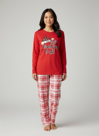 Pijamale - Pijamă damă roșie Merry Christmas Y’all – Set 2 piese, bumbac soft