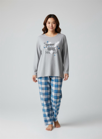 Pijamale - Pijamă damă gri Sweet Girl – Set 2 piese, bumbac soft