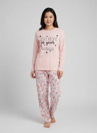 Pijamale - Pijamă damă roz Believe in Your Dreams – Set 2 piese, bumbac soft