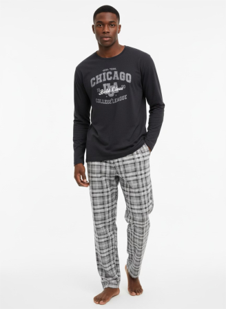 Pijamale - Pijama bărbați Chicago College League – Set 2 Piese, Bumbac Soft