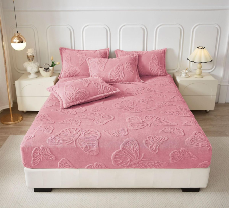 Lenjerii de pat - husa de pat cocolino roz cu fluturi reliefati cu elastic