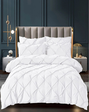 Lenjerii de pat - lenjerie pat satin alb model plisat premium