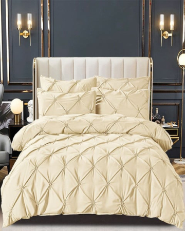 Lenjerii de pat - lenjerie pat satin crem model plisat premium