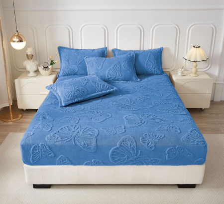 Lenjerii de pat - husa de pat cocolino albastru cu fluturi reliefati cu elastic