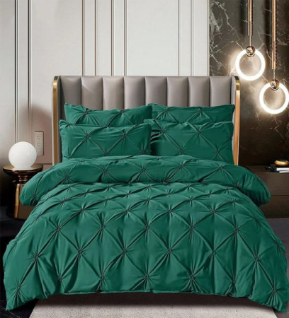 Lenjerii de pat - lenjerie pat satin verde smarald model plisat premium