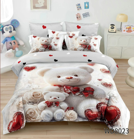Lenjerii de pat - lenjerie pat finet 5d ursuleti inimi model wd8023